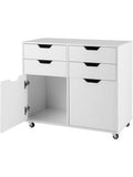Mueble Organizador con Cuatro Cajones Dos Puertas y Ruedas para Oficina Dormitorio y Soporte de Impresora Blanco
