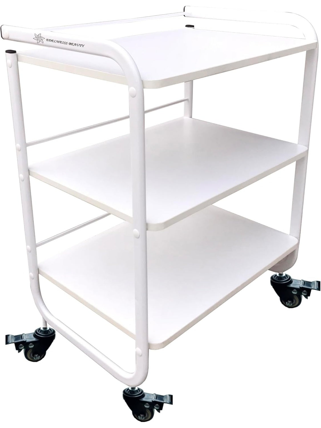 Carrito Organizador Auxiliar de Madera con Tres Niveles y Ruedas Giratorias para Oficina Hogar SPA y Salon
