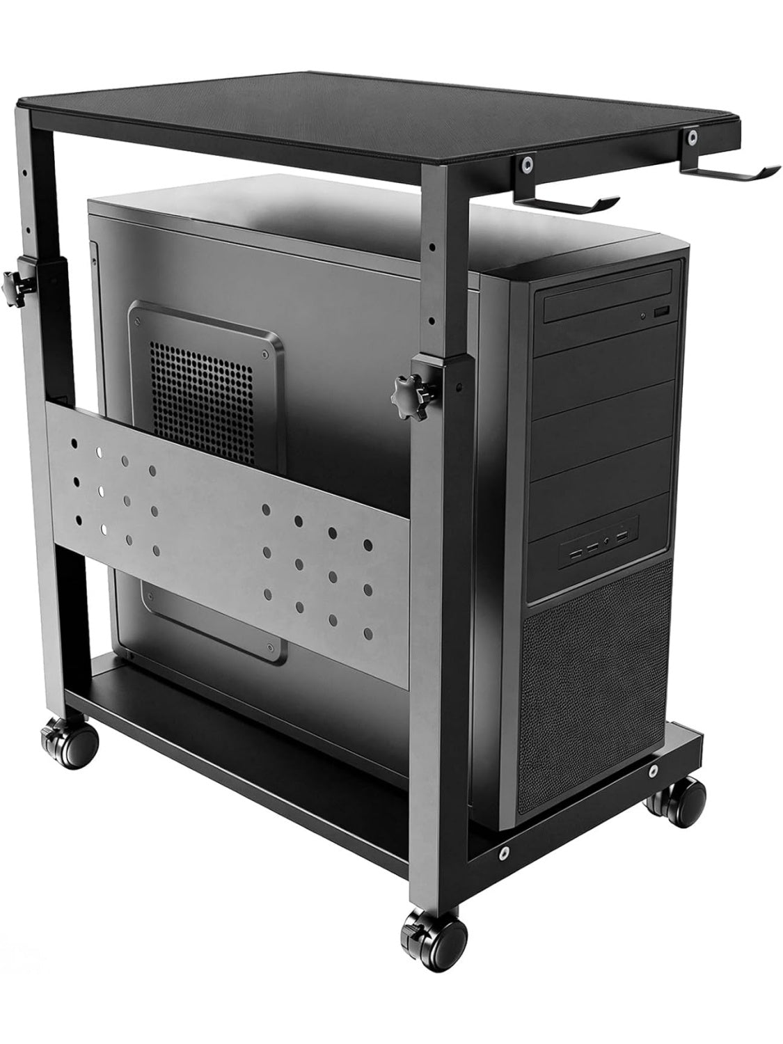 Soporte Ajustable para Torre PC con Ruedas y Dos Niveles para Equipos Gaming