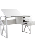 Mesa de Estudio con Cajonera Lateral Tablero Inclinado y Estructura Mixta Blanco