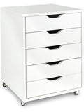 Cajonera Movil con Cinco Cajones y Ruedas para Documentos Accesorios y Material de Oficina Blanco