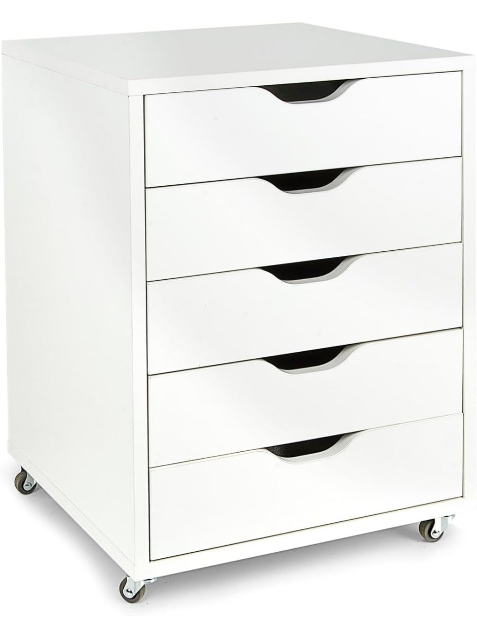 Cajonera Movil con Cinco Cajones y Ruedas para Documentos Accesorios y Material de Oficina Blanco