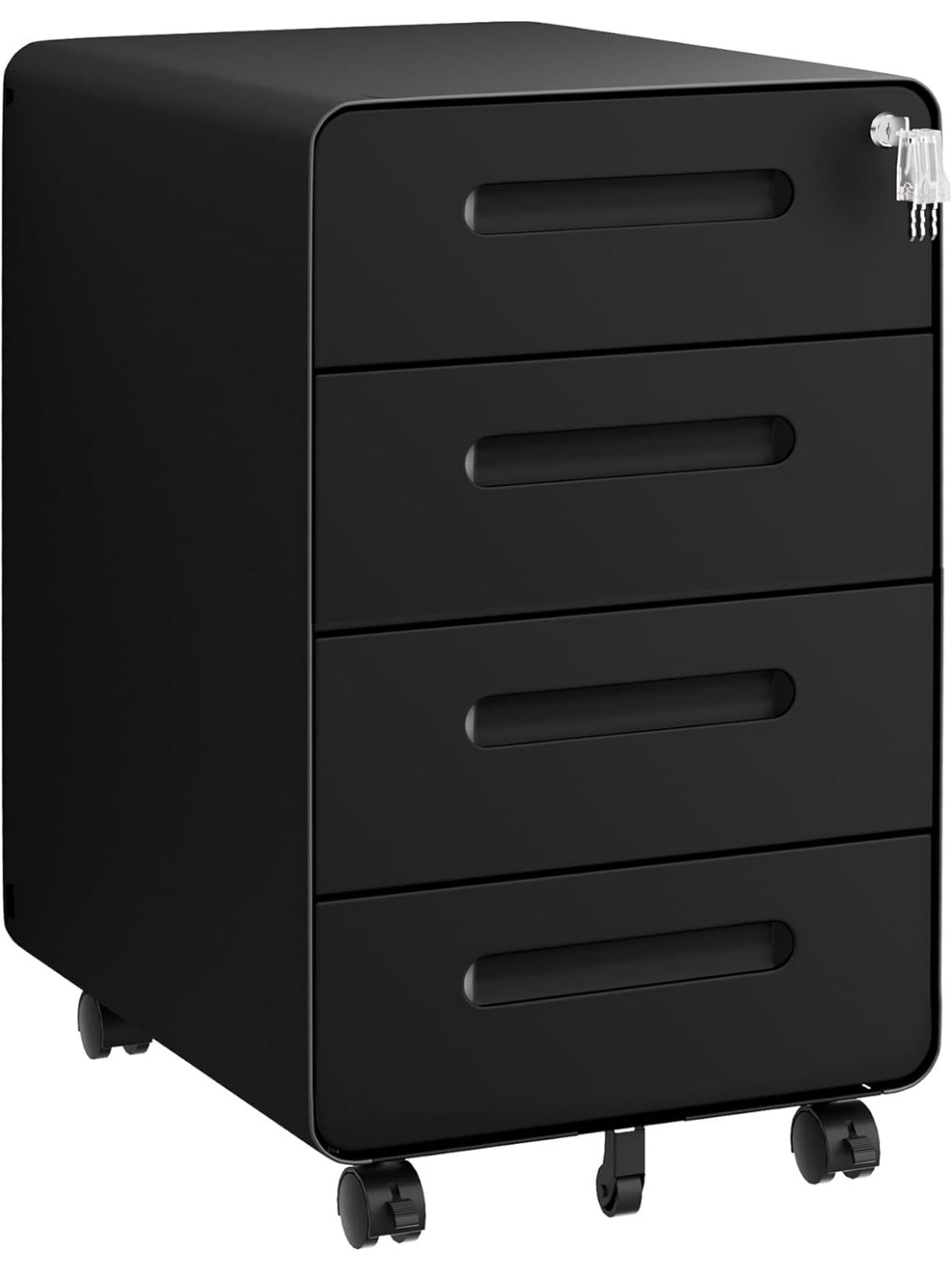 Archivador Metalico Movil con Cuatro Cajones Cerradura y Esquinas Redondeadas para Oficina Negro