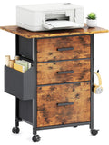 Carrito Archivador con Ruedas Tres Cajones para Documentos A4 Soporte de Impresora y Acabado Industrial Marron