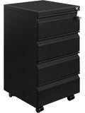 Archivador Movil Metalico con Cuatro Cajones Cerradura y Llaves para Oficina Negro