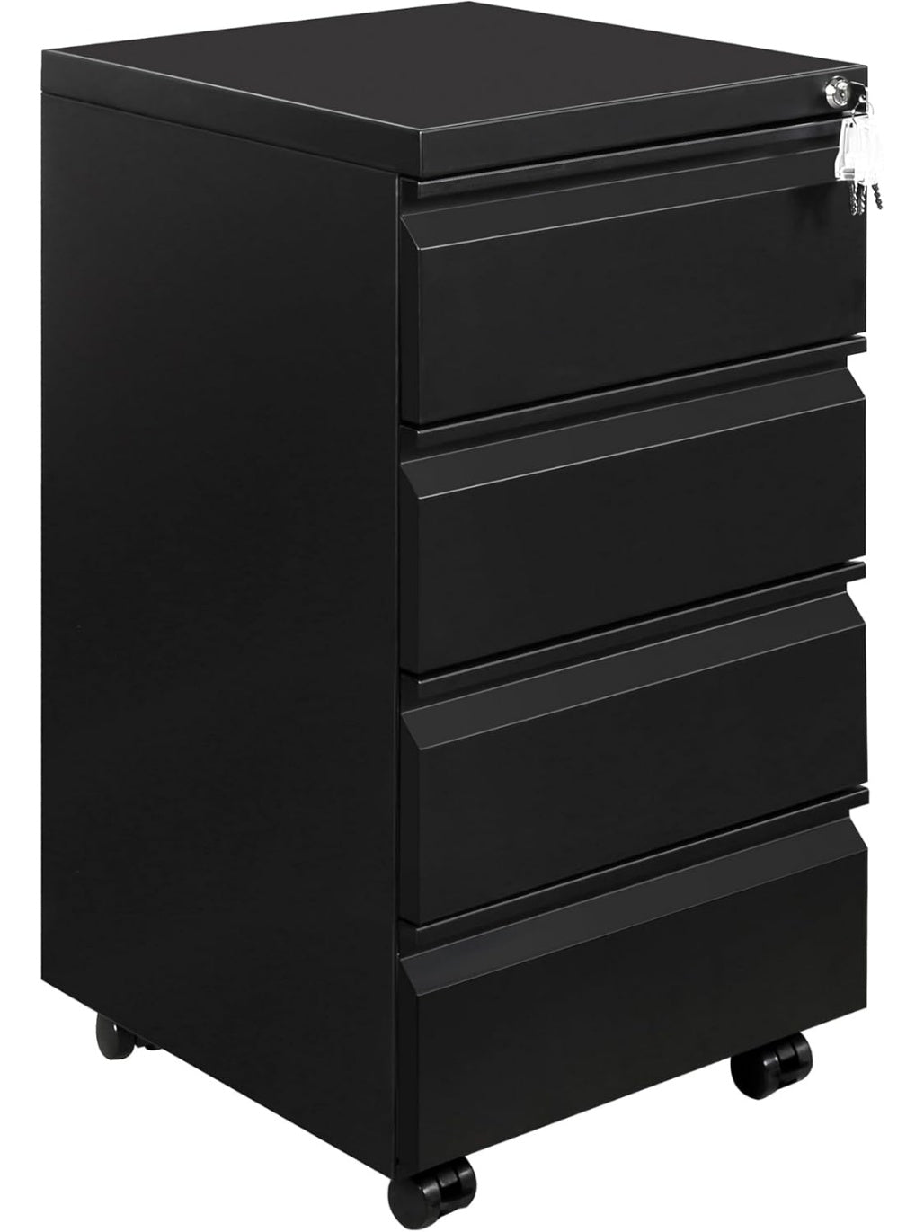 Archivador Movil Metalico con Cuatro Cajones Cerradura y Llaves para Oficina Negro
